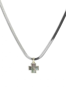 四叶草十字架彩贝母吊坠项链