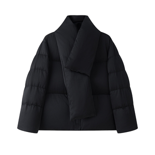 TEASEL「黑白胶片」可拆卸围巾领三防白鹅绒轻薄短款羽绒服外套