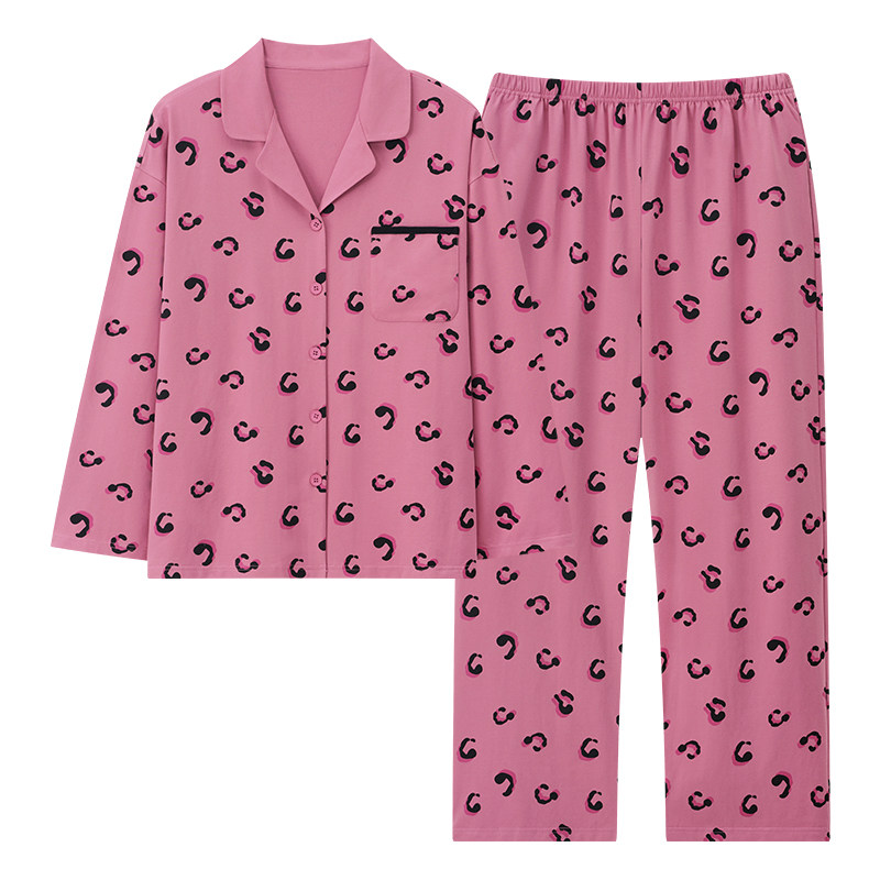 新款睡衣女士春秋季新款纯棉长袖翻领粉色甜美休闲宽松家居服套装