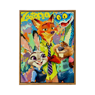 疯狂动物城2周边DIY数字油画手工绘填充涂色朱迪尼克盖瑞装饰挂画