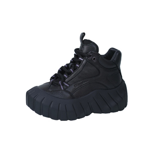 秋冬新款真皮休闲单加绒头层牛皮松糕厚底老爹鞋女复古高帮休闲鞋