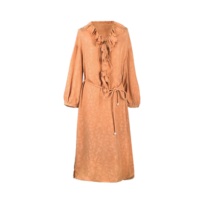 国风提花荷叶领连衣裙