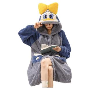 唐老鸭珊瑚绒睡衣情侣加绒加厚冬季男女款睡袍情侣款家居服冬睡裙