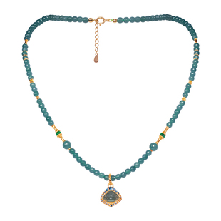 LEFTGO左戈天然危地马拉蓝水翡翠项链女S925银镀金5mm弥勒佛吊坠