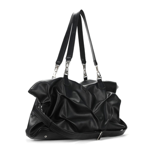 简着 /原创 赛司褶皱感街头斜挎包 黑色大容量单肩短途旅行包包