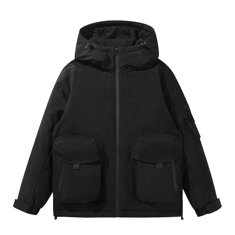 鸭鸭连帽户外短款纯色羽绒服