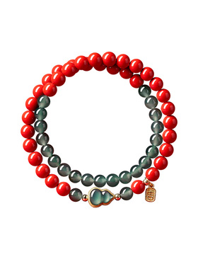 【福禄好运】朱砂翡翠葫芦手串