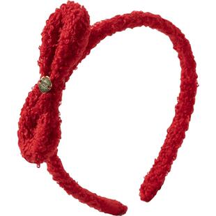 戴维贝拉女童红色发箍宝宝毛绒发饰2026新款儿童新年头饰女孩发卡