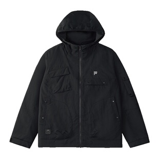 FILA FUSION斐乐潮牌梭织外套男2025冬新款时尚休闲宽松连帽上衣
