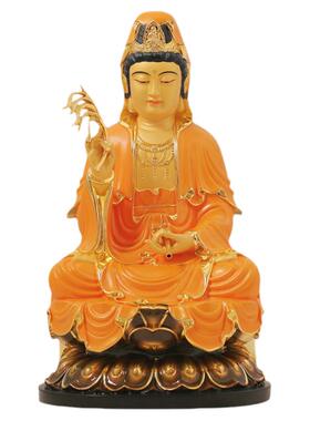 纯铜观世音菩萨坐莲家用摆件