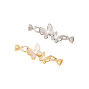 珍珠项链扣头配件包18k金万用扣子接头白母贝蝴蝶扣diy手链连接扣