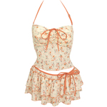 泳衣女泡温泉分体纯欲碎花2026新款挂脖性感抹胸绳结小众度假风