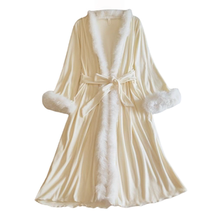 法式奢华兔毛双面绒显瘦冬季高级感气质海岛绒女睡裙睡袍礼盒装