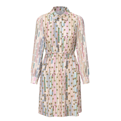 tanni通勤度假衬衫领收腰连衣裙