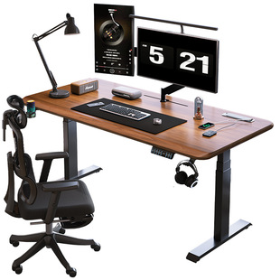 实木电动升降桌双电机电脑桌四立柱家用书桌智能电竞桌子办公桌子