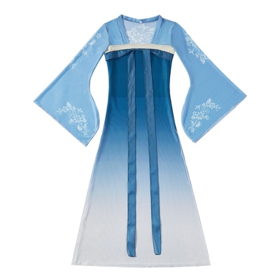 女童古典舞蹈表演出服学生舞练功训练服蓝色少儿童民族扇子舞套装