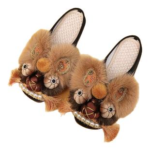 拖鞋女外穿夏舒适居家非遗虎头鞋平底纯手工布鞋凉鞋民族风绣花鞋