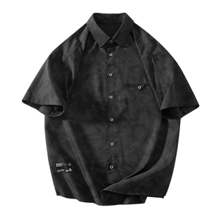 男士港风短袖衬衫男夏季薄款黑色衬衣外搭上衣男款2026新款外套潮