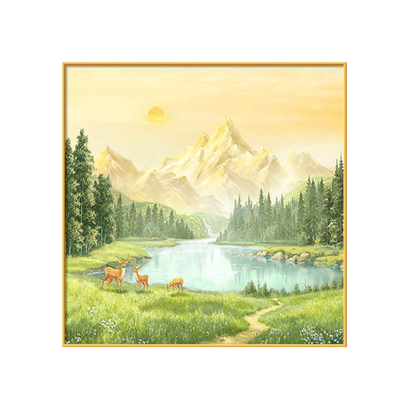 聚宝盆山水画餐厅装饰画日照金山