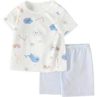 宝宝短袖套装夏季纯棉婴幼儿睡衣家居服薄款男女儿童t恤短裤童装