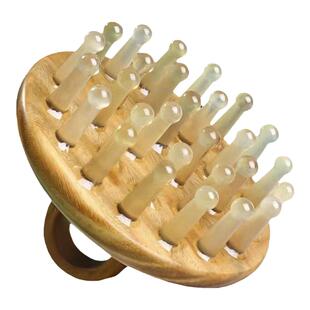 绿檀牛角梳正宗指环按摩梳头部经络梳疏通头皮天然发圆盘羊角梳子