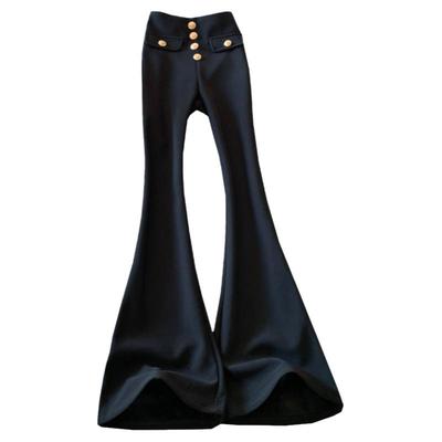 黑色微喇裤女秋冬新款高腰纽扣设计感显瘦修身拖地长裤垂感喇叭裤