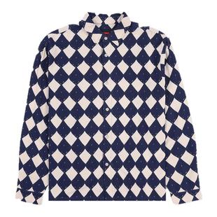 PLEASURES  菱格拼色长袖衬衫男女同款高街全棉复古纽扣休闲外套