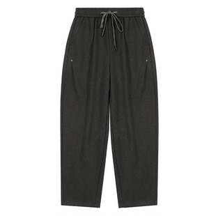 BSIJA/毕厶迦2025冬季休闲裤纯色松紧宽松直筒简约通勤舒适长布裤