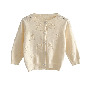 婴儿外套早春毛衣针织开衫春秋装薄款女童夏装宝宝兔子镂空空调衫
