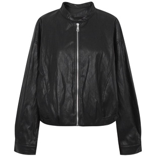 朵以2026春季新款美式复古酷帅PU皮衣外套立领短款机车皮夹克女
