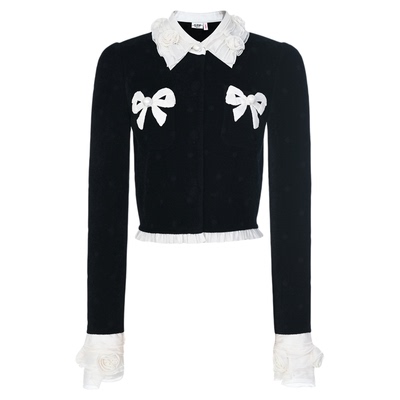 lefame拉飞姆冬季新款时尚千金风洛可可欧根纱拼接针织开衫上衣女