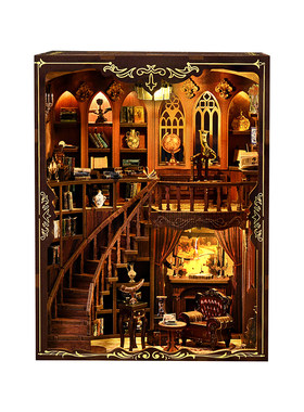 新品古韵书屋diy小屋3d立体手工拼装书立积木微缩模型创意玩具