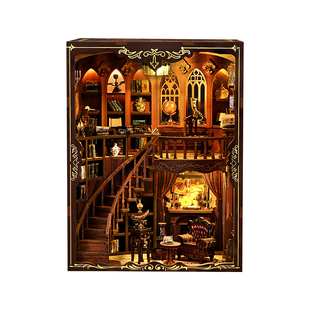新品古韵书屋diy小屋3d立体手工拼装书立积木微缩模型创意玩具