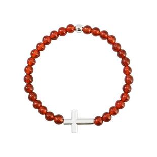 十尚美地心意 925银十字架红玛瑙手串女圆珠细手链宝宝亲子款手饰