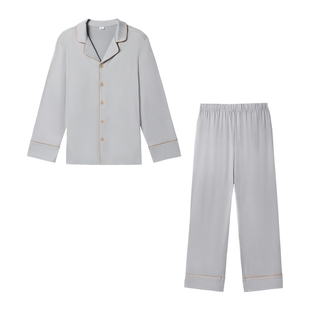 爱美丽云朵呼呼牛奶丝翻领开襟睡衣男2025秋季新款长袖家居服套装