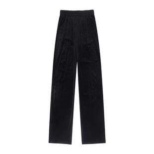 金丝绒阔腿裤女春秋新款垂感高腰宽松丝绒直筒黑色秋冬拖地长裤子