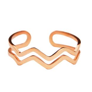 个性双层波浪太钢戒指女2026新款波纹开口中指玫瑰金食指彩金钛钢