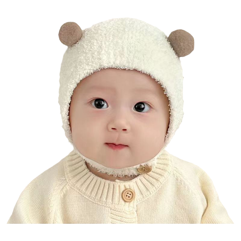 婴儿帽子宝宝帽子包头帽护额可爱护耳帽大冬天保暖毛绒帽防寒冬帽