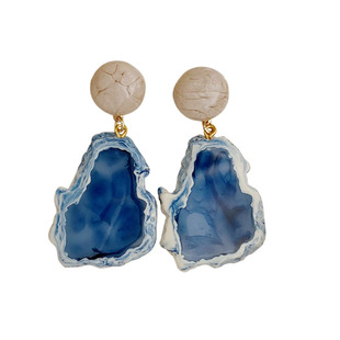 s925银针几何不规则耳坠复古蓝港风耳饰耳钉2021年新款潮耳夹女