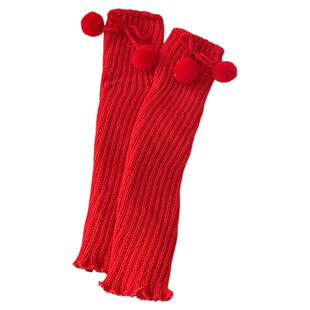 女童袜套大红色新年袜秋冬加厚儿童小腿袜女宝宝过年蝴蝶结堆堆袜