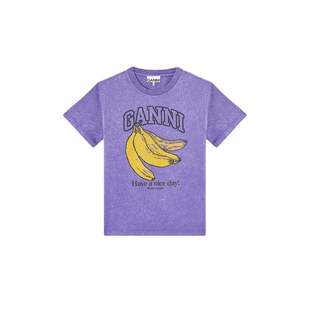 GANNI女装 香蕉印花棉质休闲圆领宽松正肩短袖T恤 A1050076ZZJ