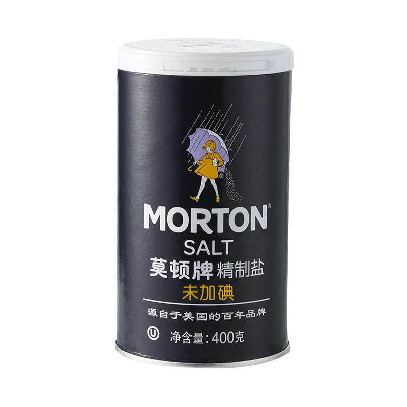中盐莫顿 无碘盐400g瓶装 精制深井矿食用盐家用未加碘细盐