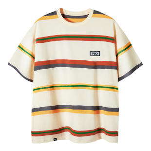 PSO Brand 男装女装黑白条纹T恤潮牌拼色半袖体恤短袖情侣上衣夏