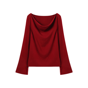 西町村屋氛围感小衫女装2025冬新款一字荡领两穿针织衫XAAD10900