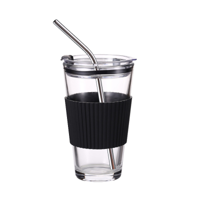 吸管玻璃杯耐热透明带盖