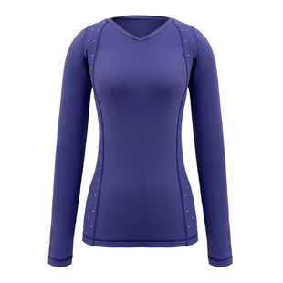 花样滑冰训练服女童长袖V领侧缝贴钻T恤超弹成人专业溜冰考级服春