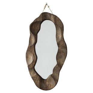 原木壁挂镜子侘寂风复古咖啡店装饰墙上挂饰挂镜挂墙玄关实木壁饰