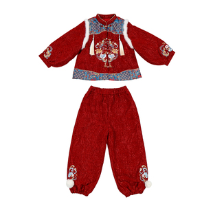 儿童夹棉拜年服冬装2025新款国风新中式唐装男女童元旦红色演出服