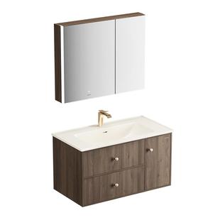 【百亿补贴】九牧中古风实木美妆浴室柜组合胡桃原木卫生间陶瓷盆