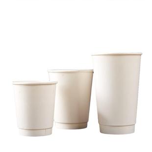 白色双层纸杯一次性杯子带盖奶茶咖啡杯外卖打包热饮杯50只装